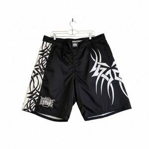 MMA Elite Board Shorts Men XL Black Tribal Print Drawstring 100 Polyester